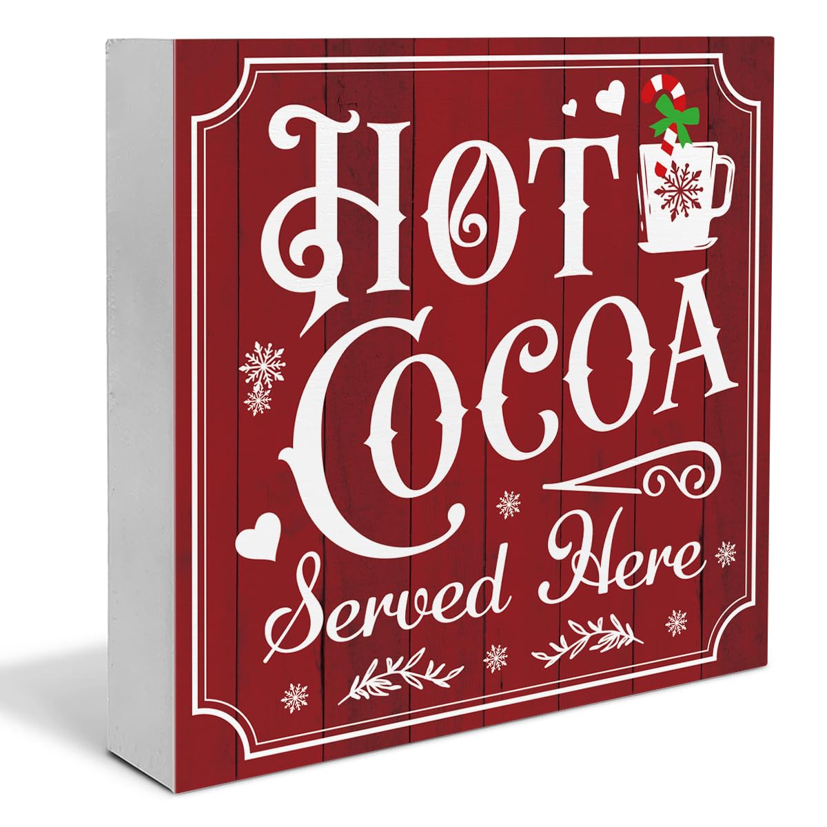 Vintage Christmas Decor, Hot Cocoa Wooden Sign, Coffee Bar Wooden Block Sign, Christmas Kitchen Decorations for Table Shelf 5 x 