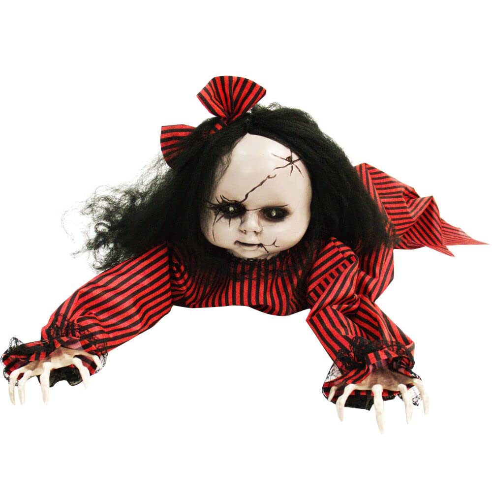 Haunted Hill Farm Animatronic Scary Haunted Crawling Baby Doll With Touch Activated Lights And Sound, Battery-Operated Indoor Or