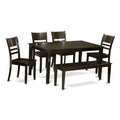 East West Furniture CALY6-CAP-W 6 Piece Kitchen Table & Chairs Set Contains a Rectangle Dining Table and 4 Dining Room Chairs with a Bench, 36x60 Inch, Cappuccino