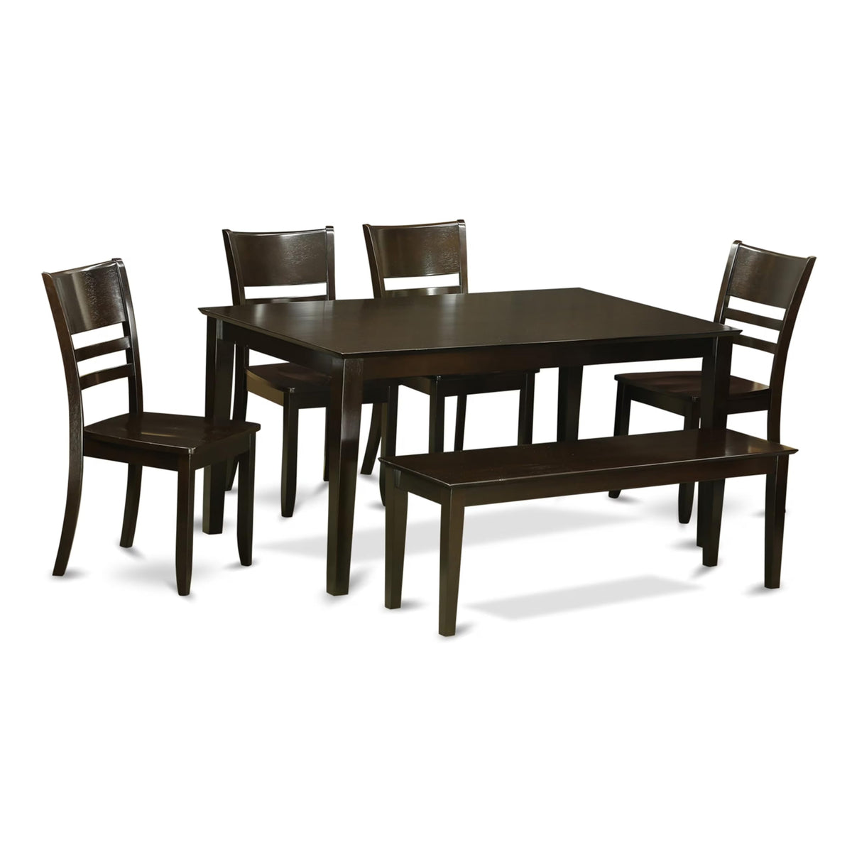 East West Furniture CALY6-CAP-W 6 Piece Kitchen Table & Chairs Set Contains a Rectangle Dining Table and 4 Dining Room Chairs with a Bench, 36x60 Inch, Cappuccino