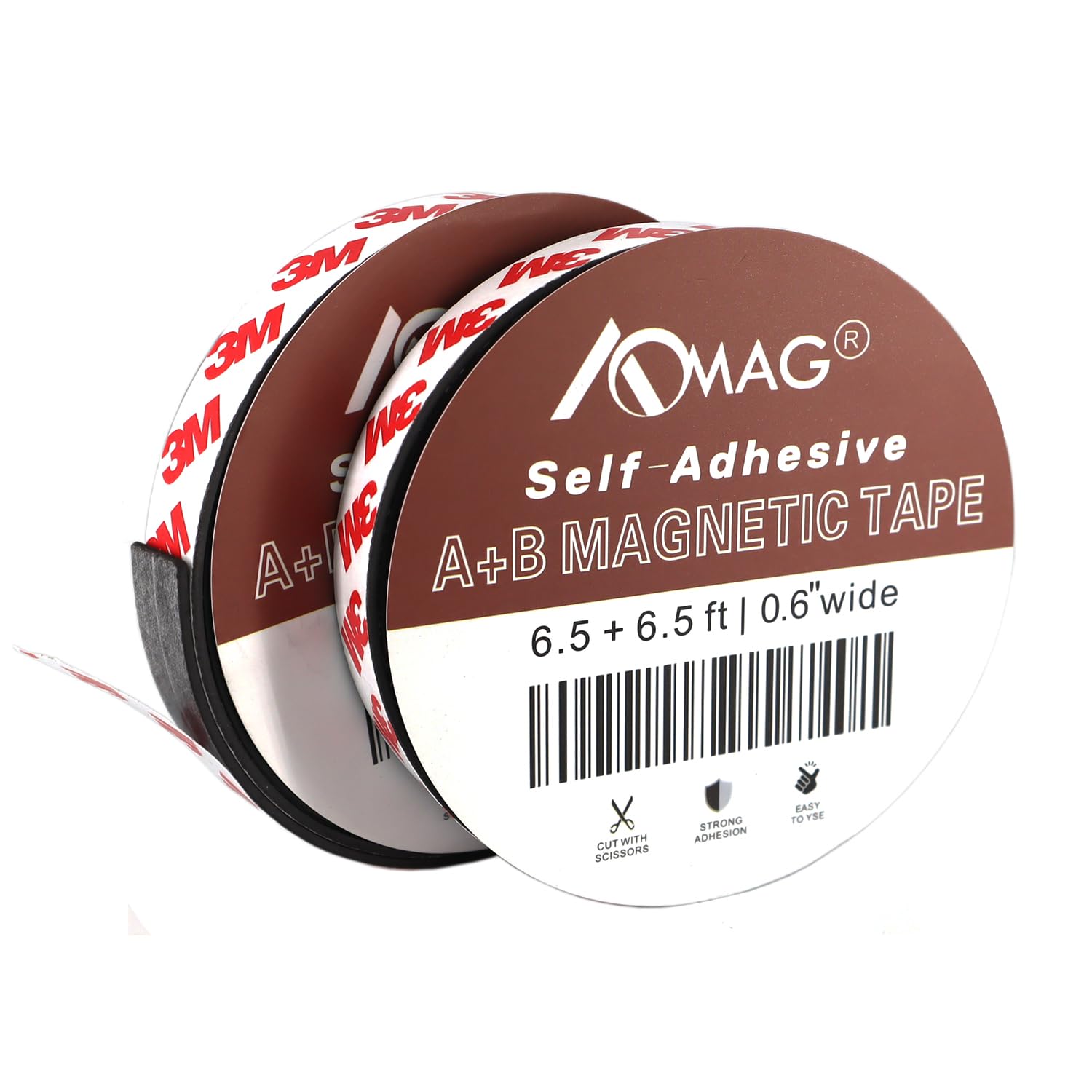 Aomag A+B Flexible Magnetic Tape - Magnetic Strips With Adhesive Backing - Magnet Tape Roll (6.5 Ft + 6.5 Ft)