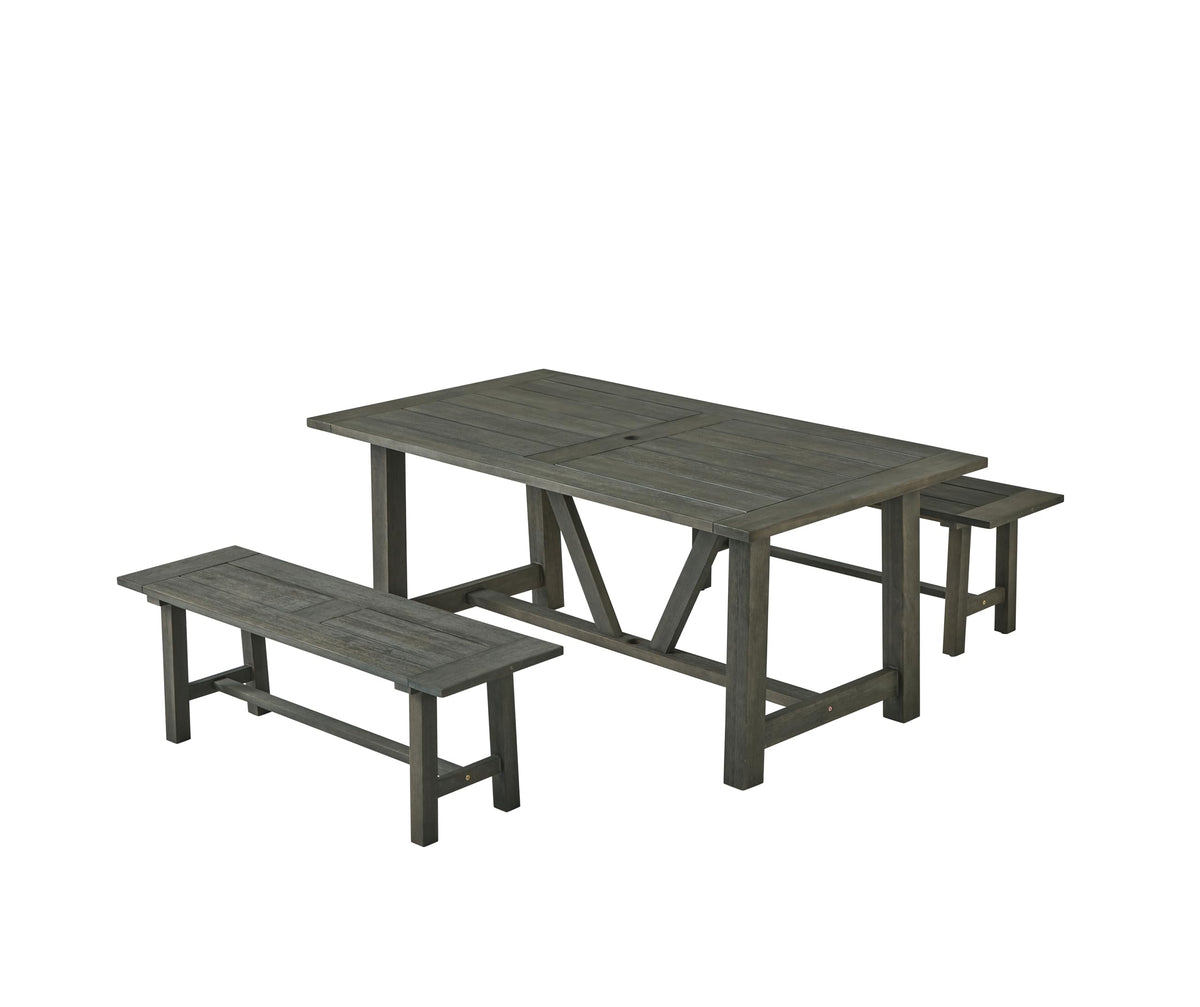 Best Quality Furniture D1004 Outdoor Dining Set, 1 Table + 2 Benches, Gray