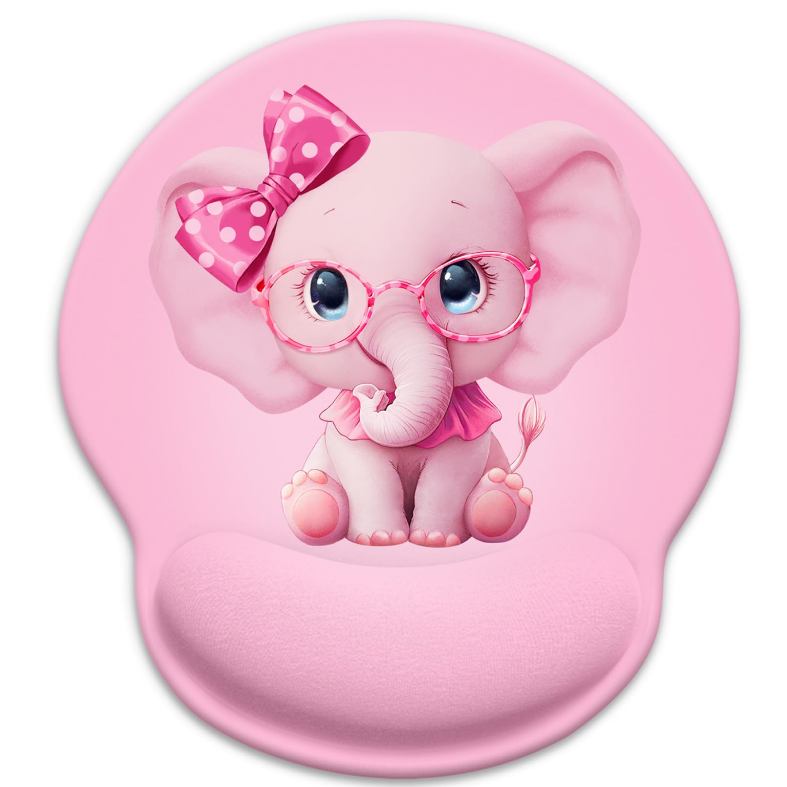 Limkrian Pink Elephant Ergonomic Mouse Pad With Wrist Rest, Gaming Mouse Pad Wrist Support With Non-Slip Pain Relief Pu Base, Cu
