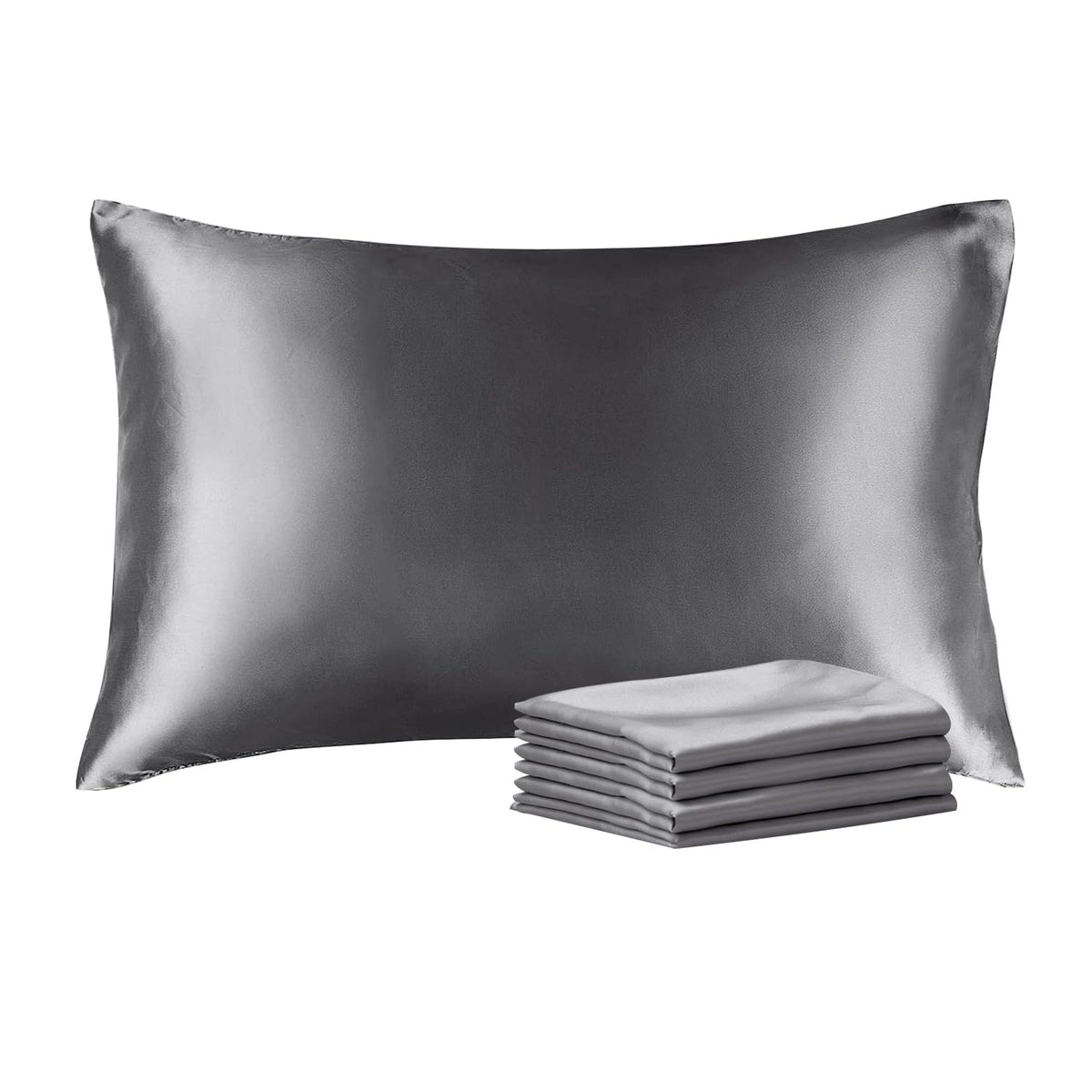 Bedelite Satin Pillowcase With Zipper 4 Pack, Dark Grey Pillow Cases King Size, Super Soft And Cooling Similar To Silk Pillow Ca