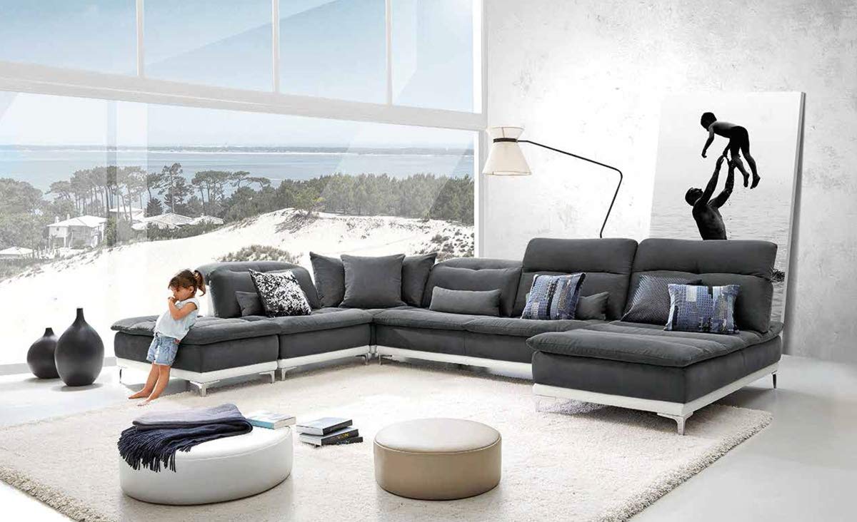 HomeRoots Stainless Steel, Wood, Fo 39' Grey Fabric, Foam, Wood, and Stainless Steel Sectional Sofa