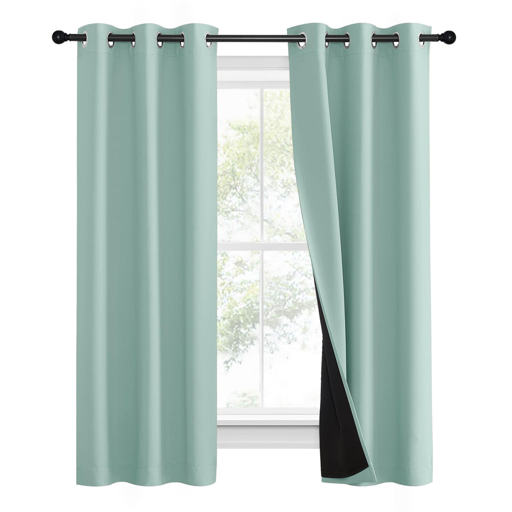Nicetown Aqua Blue 100% Blackout Curtain Set, Thermal Insulated & Energy Efficiency Window Draperies For Guest Room, Full Shading Panels For Shift Worker And Light Sleepers, 37W X 60L, 2 Pcs