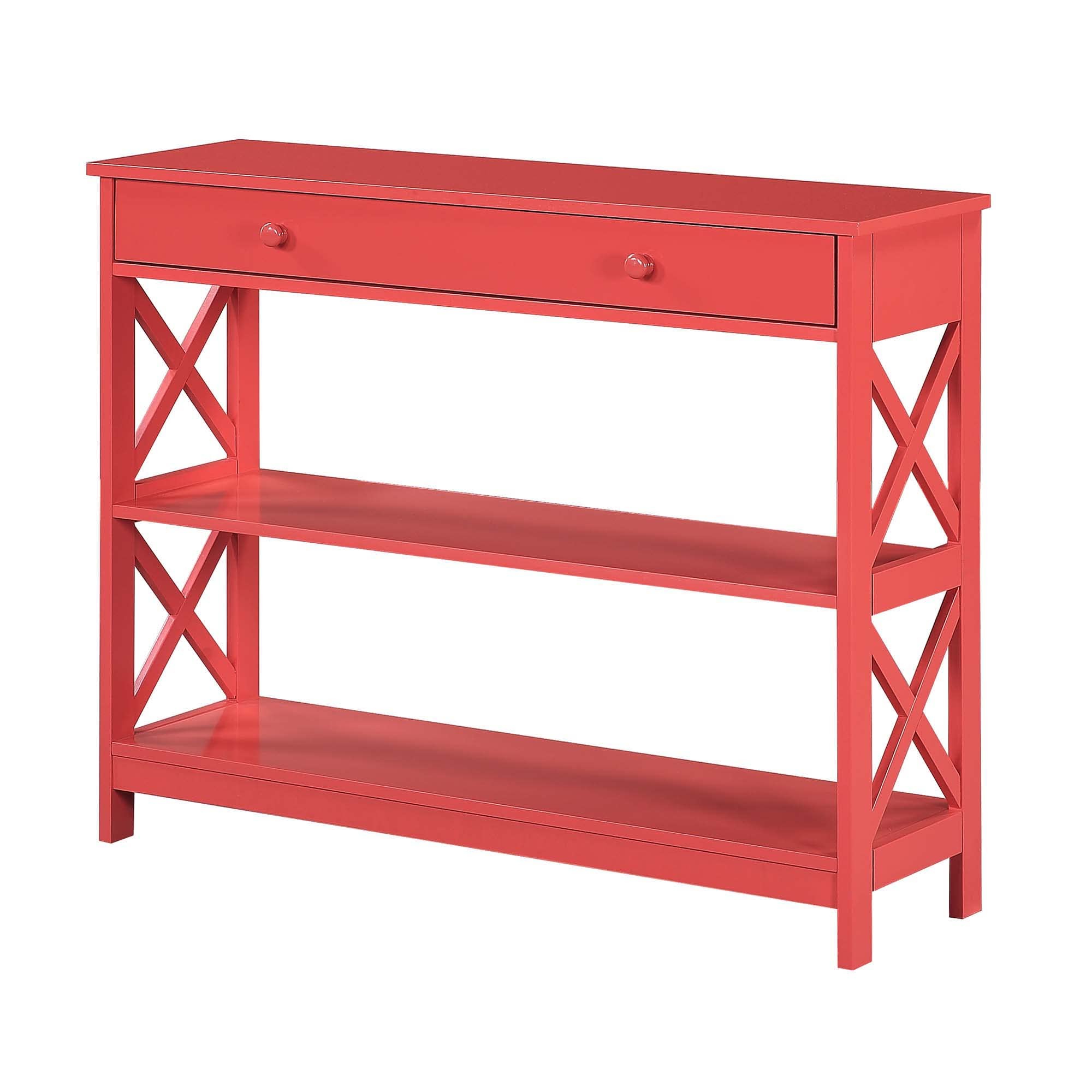 Convenience Concepts Oxford 1 Drawer Console Table with Shelves, Coral