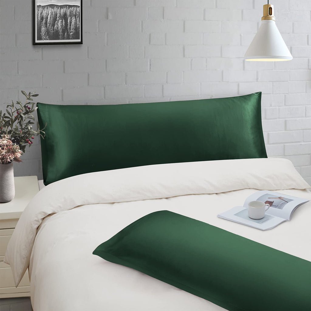 Ersmak Satin Body Pillow Set Of 2, 20X54 Inches, Dark Green, Ultra Soft, Stain Resistant, Polyester Satin Fabric, 2 Pack