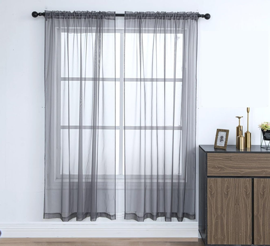 Pi Sheer Curtains,Window Treatment Light Filter Airy Voile With Rod Pocket For Living Room/Bedroom/Kids Room 2 Panels(W42Xl72,Dark Grey)