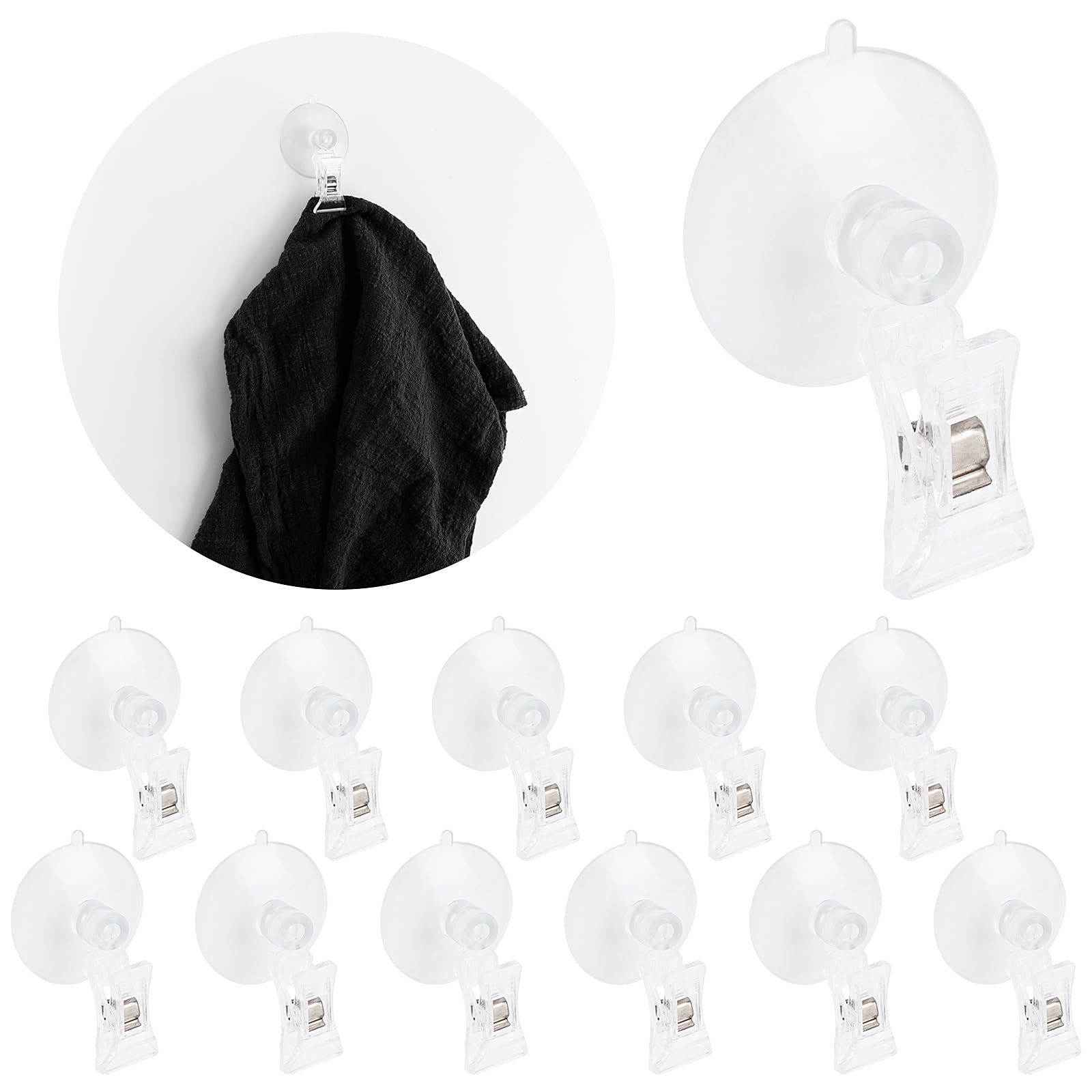 Framendino, 12 Pack Clear Suction Cup Clip Round Clamp Holder Display Business Cards Holder Stand For Home Office