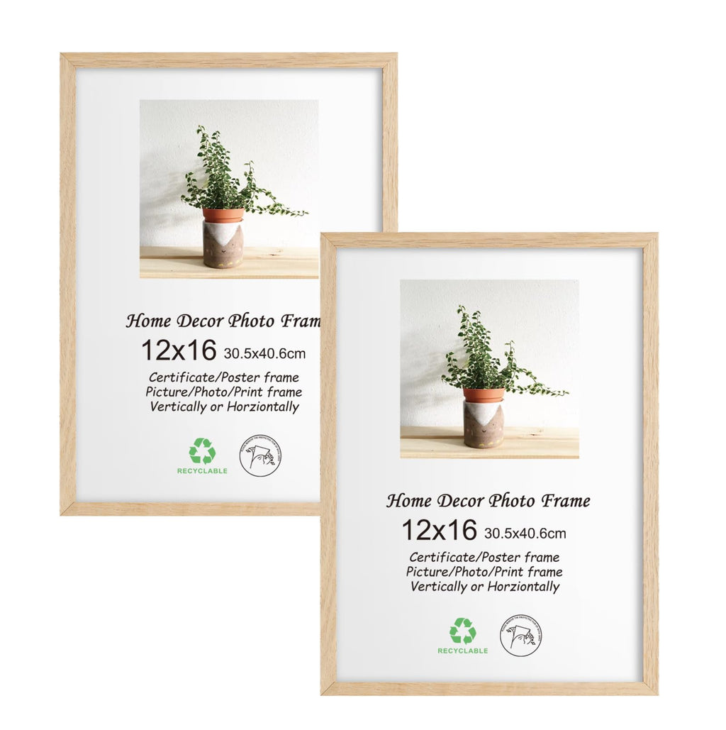 LYYYXGYP 12x16 Oak Wood Picture Frame 2 Pack Wooden Photo Frame Natural Solid Wood Color Frame Gallery Poster Frame with Plexigl