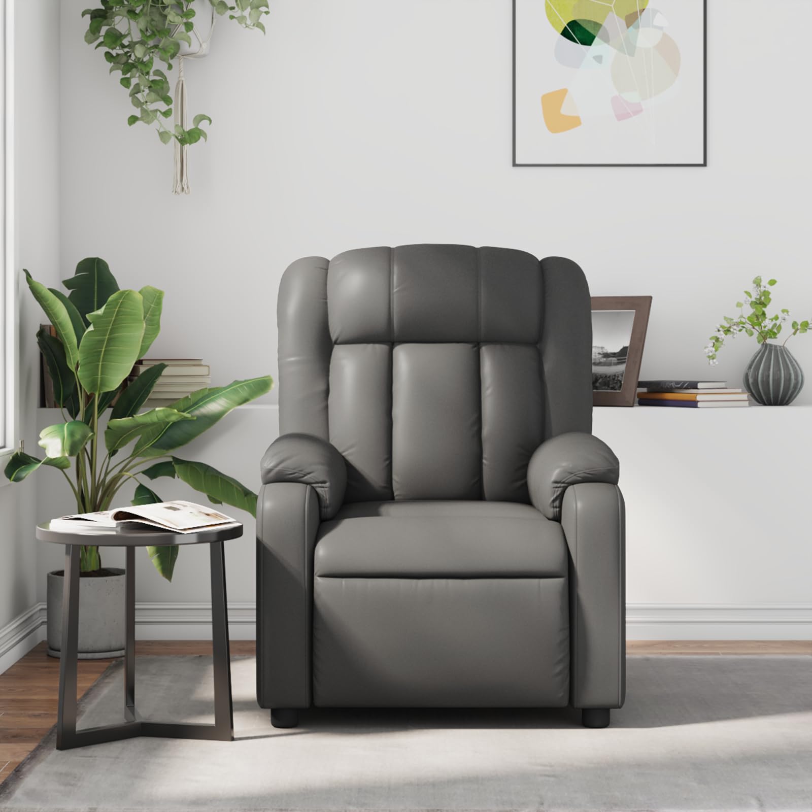 vidaXL Massage Recliner Chair for Living Room, Adjustable Recliner with 6-Point Vibration Massage, Home Theater Seating with Padded Seat Backrest & Side Pocket, Grey Leather