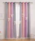Yancorp Curtains For Girls Bedroom Kids Curtain Hollow-Out Star Window Nursery Curtain 63 Inches Length Room Darkening Grommet 2 Layers (Purple Pink Grey, W34 X L63)
