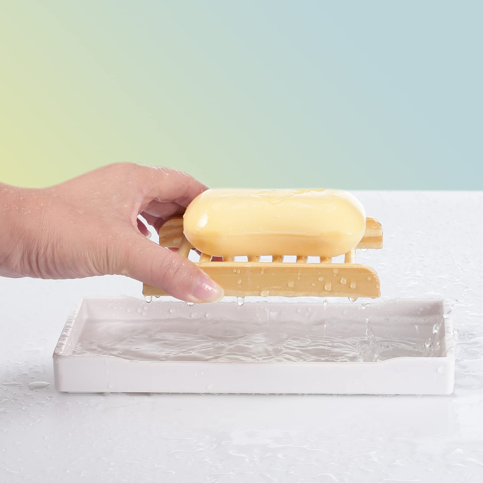 Sawysine 50 Pcs Home Bamboo Wood Soap Holder Bulk Bathroom Wooden Soap Dish Tray Wood Soap Saver 4.72 X 3.35 X 0.7 Inch Hand Cra