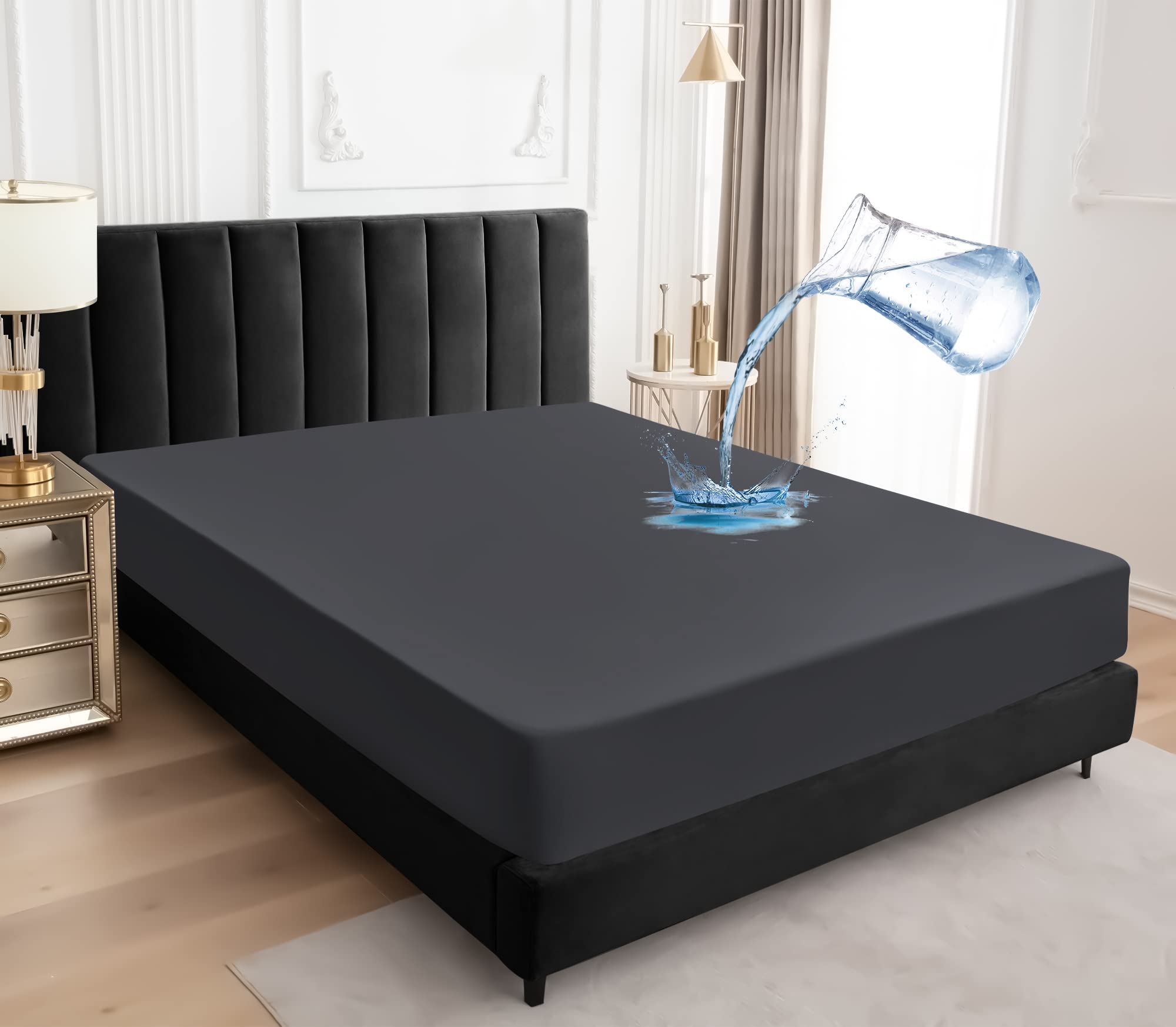 Sufdari Full Size Mattress Protector,Waterproof Mattress Protector,Fitted Sheet Style Mattress Cover With 18' Deep Pocket,Washable And Comfortable-Deep Gray,Full