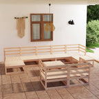 vidaXL Solid Pinewood Patio Lounge Set 10 Piece Outdoor Garden Terrace Yard Lawn Furniture Wooden Modern Lounge Sofa Set Seat Seating