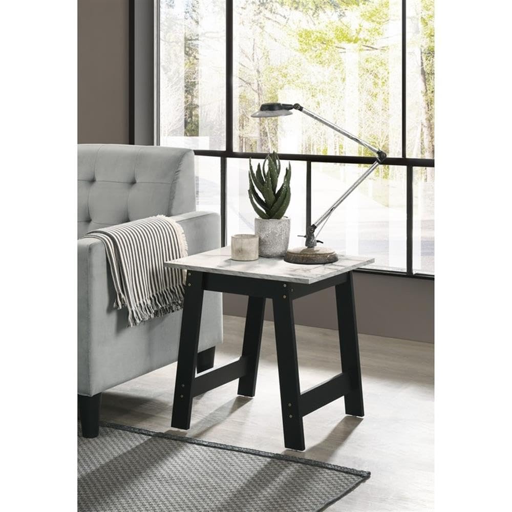 Lilola Home Kenzo Black End Table with Faux Marble Top Finish