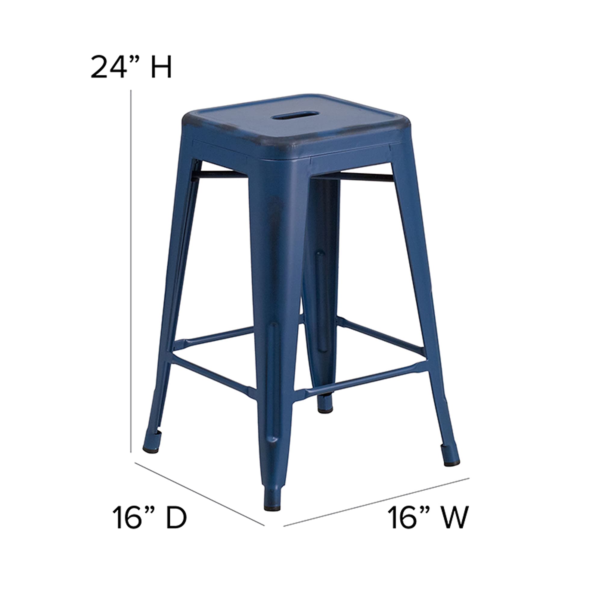 Flash Furniture Commercial Grade 24' High Backless Distressed Antique Blue Metal Indoor-Outdoor Counter Height Stool