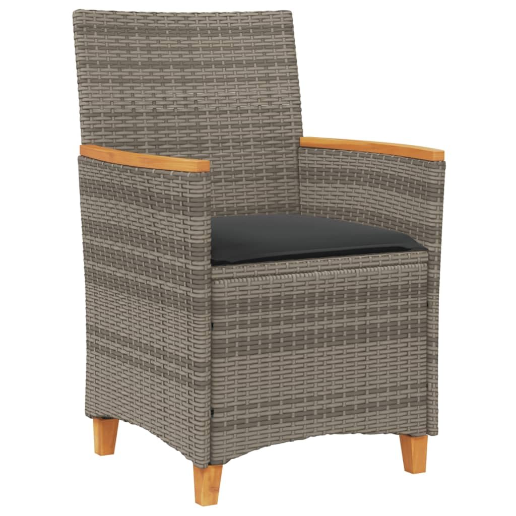 vidaXL Patio Chairs with Cushions - Gray Poly Rattan & Wood - Set of 2