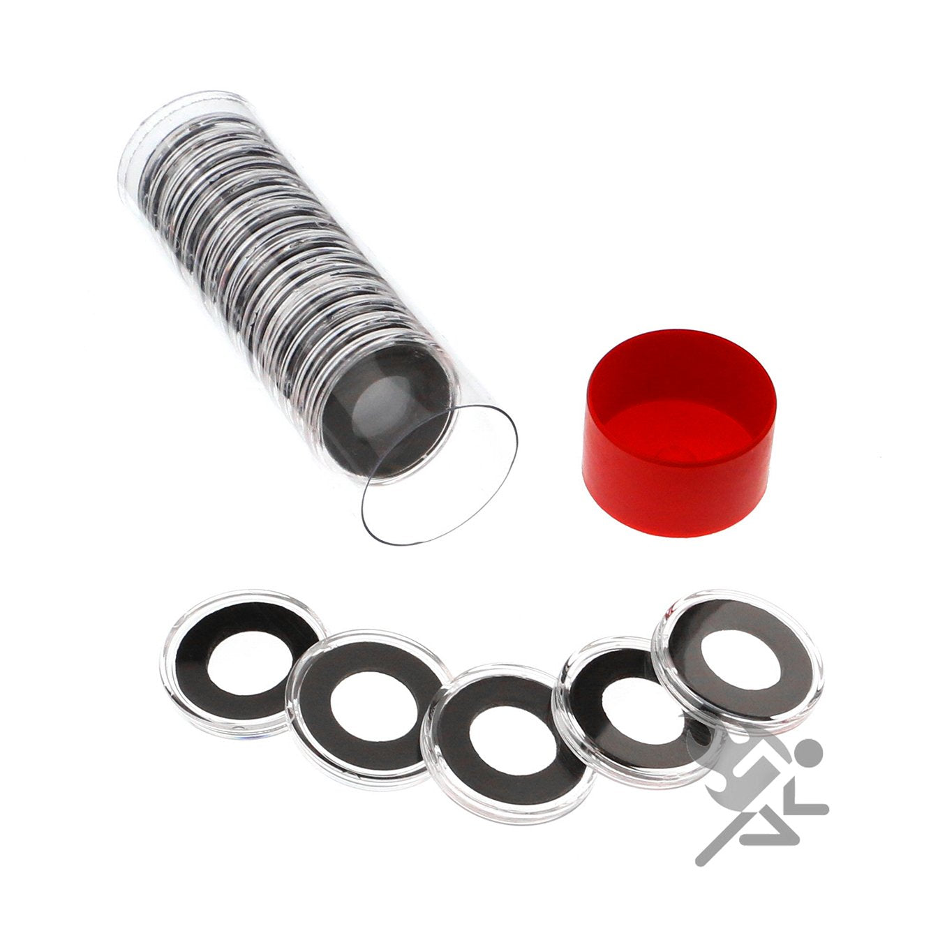 (1) Airtite Coin Holder Storage Container & (20) Black Ring 15Mm Air-Tite Coin Holder Capsules For 1/10Oz Gold Maple Leaf