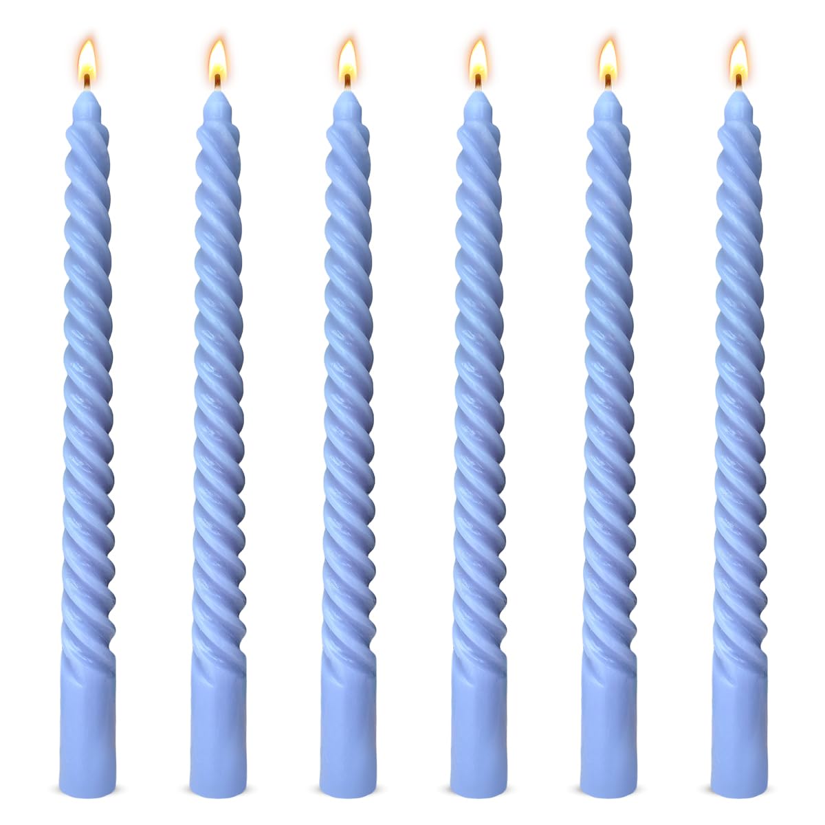 6 Pack 10 Inch Blue Spiral Taper Candles for Hanukkah and Winter Home Decoration, Unscented Dripless Twisted Candlesticks for Di