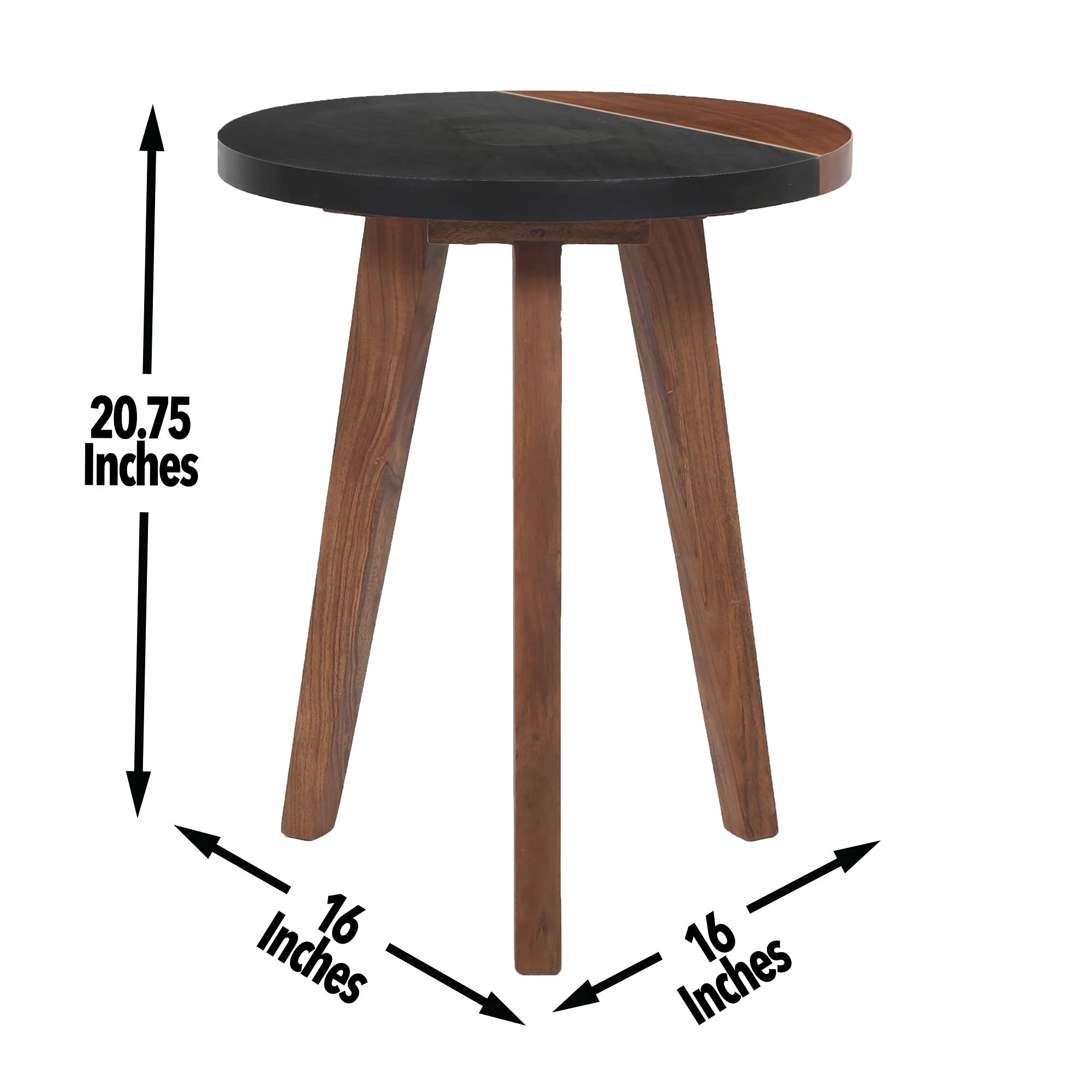 Steve Silver, Mid-Century Modern Acacia Wood Slate Veneer, Brass Inlay, Natural Matte Finish, Brown End Table, 16 x 16 x 20.75