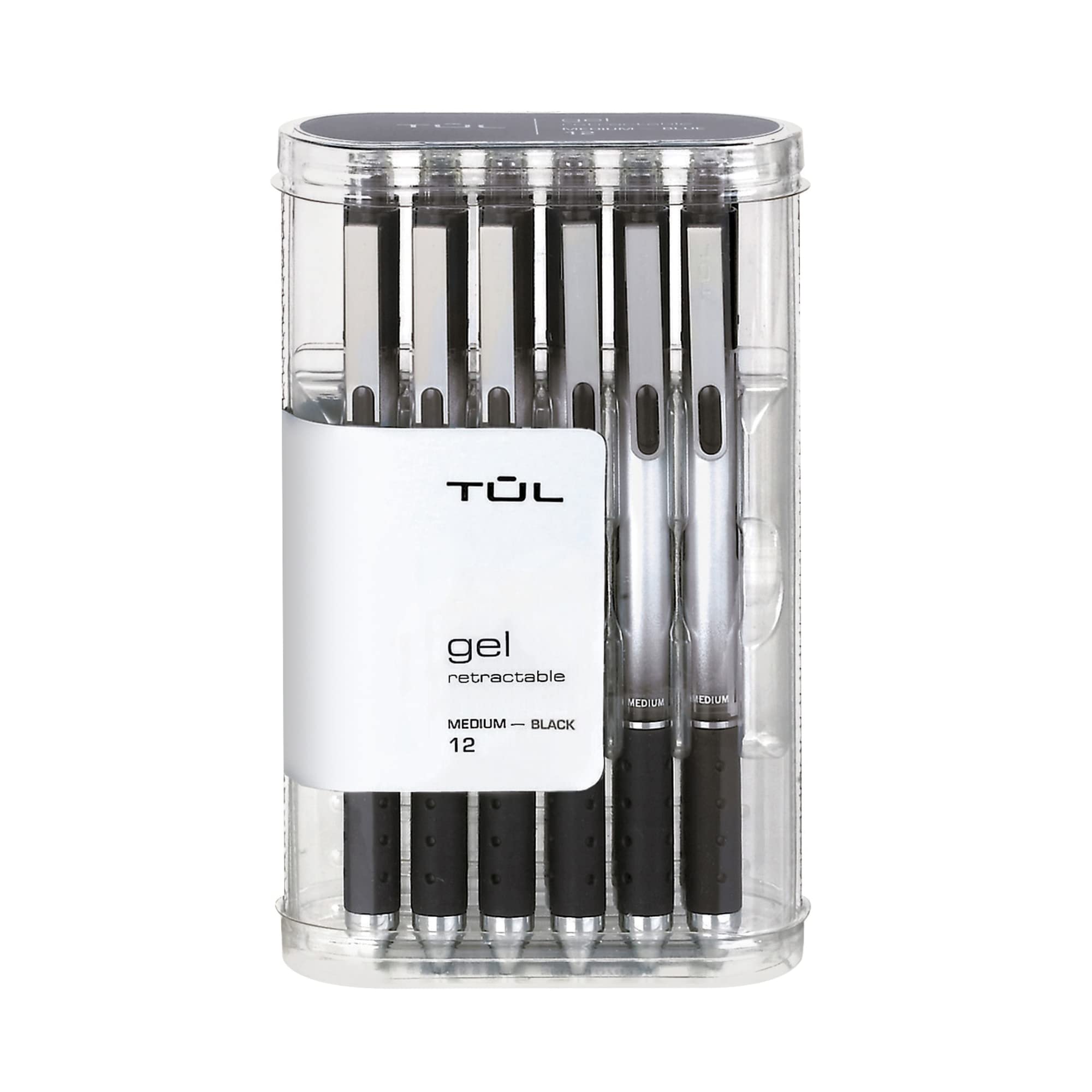 Tul Gel Pens, Retractable, Medium Point, 0.7 Mm, Gray Barrel, Black Ink, Pack Of 12
