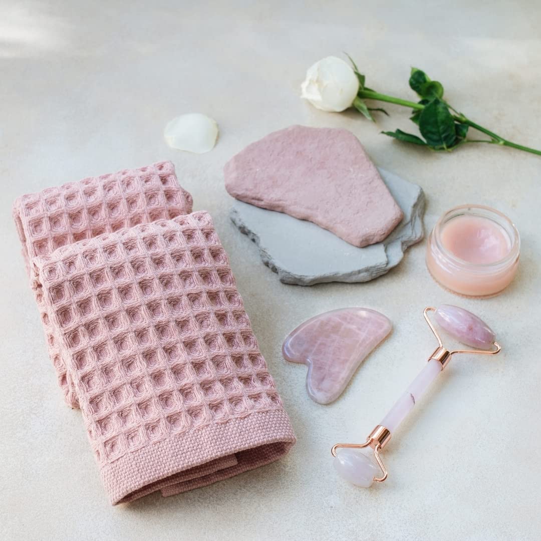 Sea Me At Home Waffle Washcloth Set, 100% Cotton (4 Pcs Washcloth 13X13 Inches, Powder Pink)