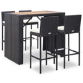 vidaXL 5-Piece Patio Bar Set- Poly Rattan and Acacia Wood Construction, Black - Complete Outdoor Entertainment with Vintage-Styled Table, Elegant Chairs, Cushioned Seats