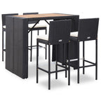 vidaXL 5-Piece Patio Bar Set- Poly Rattan and Acacia Wood Construction, Black - Complete Outdoor Entertainment with Vintage-Styled Table, Elegant Chairs, Cushioned Seats