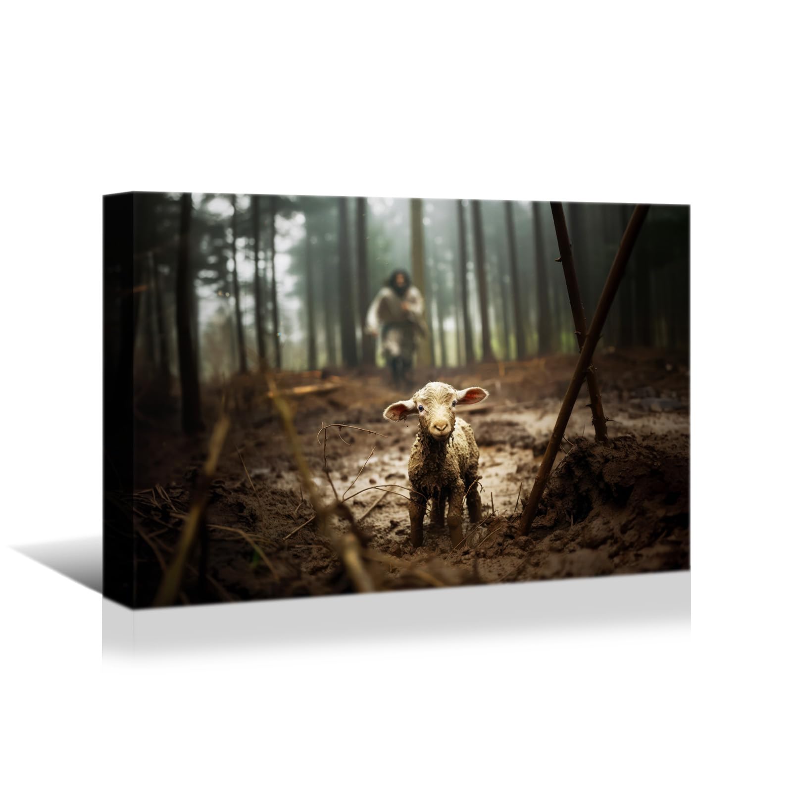 YONICA Jesus and Lamb Canvas Wall Art Jesus Running After Lost Lamb Picture Wall Art Canvas Print Christian Home Decor 28x40 inc