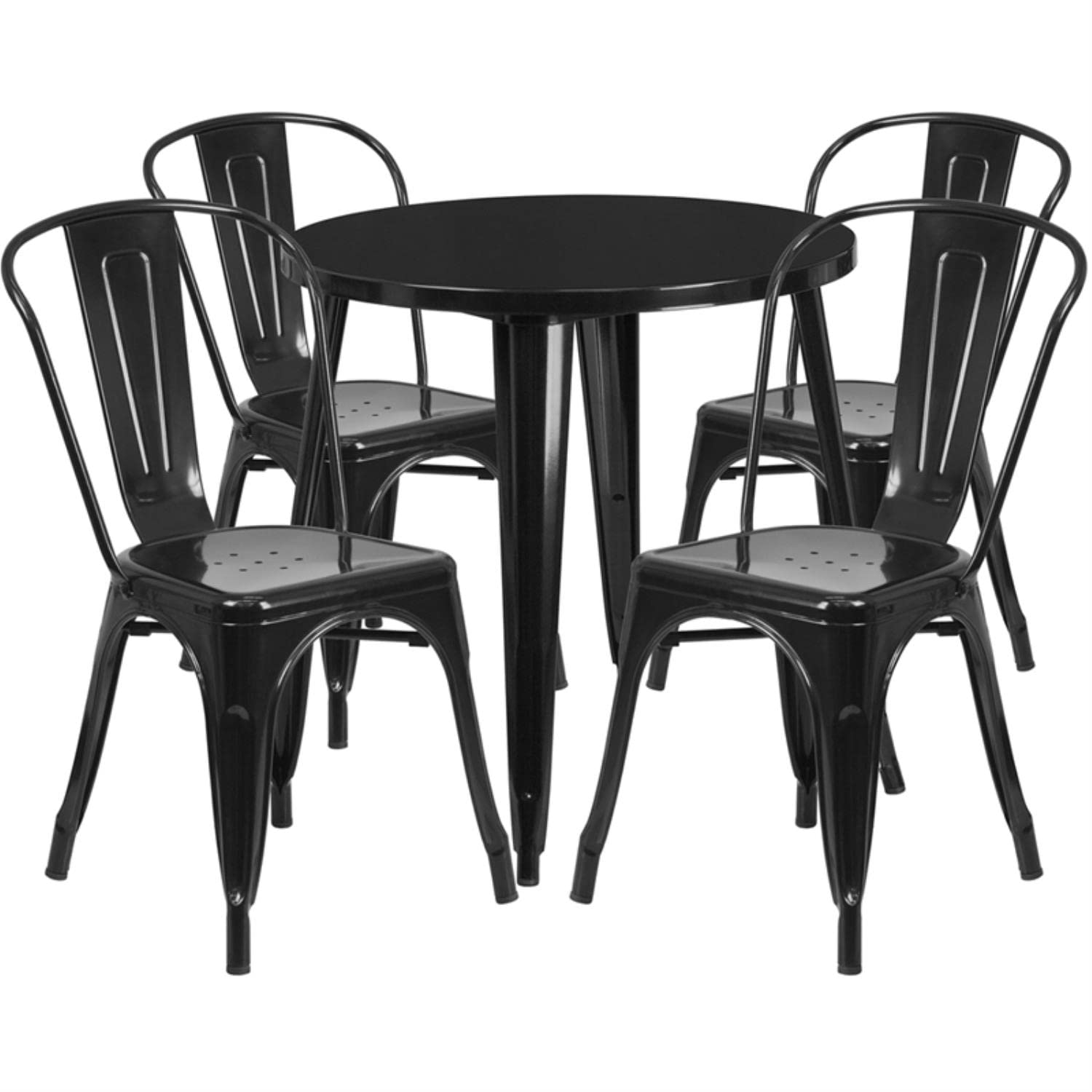 Flash Furniture Dalton Commercial Grade 30&quot; Round Black Metal Indoor-Outdoor Table Set with 4 Cafe Chairs