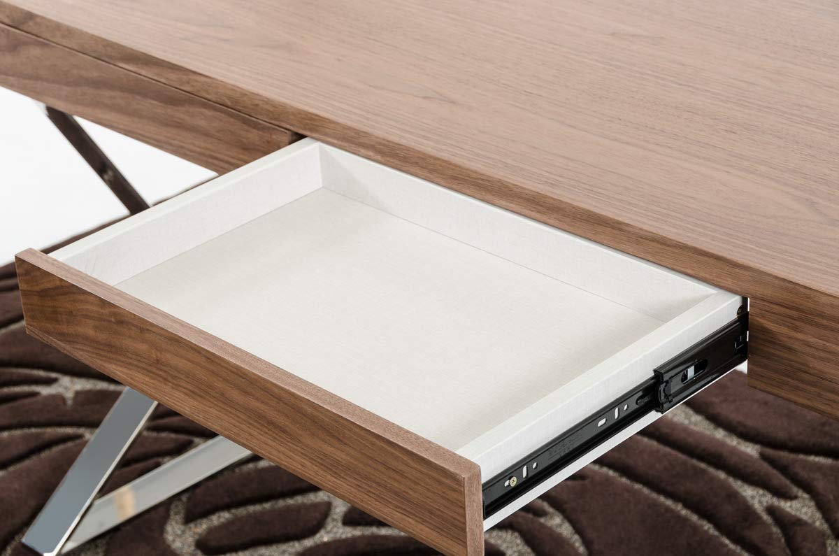 HomeRoots Steel, Veneer 30' Walnut Veneer and Steel Office Desk