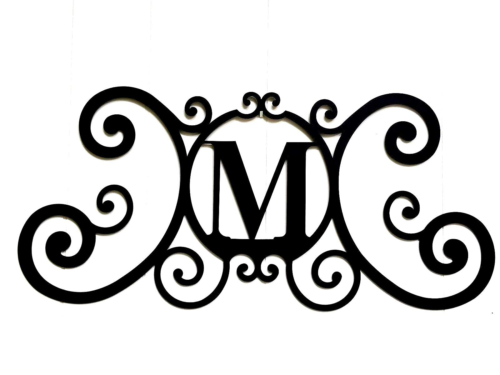 Bookishbunny Monogram Initial Letter A-Z Wrought Iron Metal Scrolled Door Wall Decoration Plaque Art, 24 x 11 inch 2mm Thick (M)