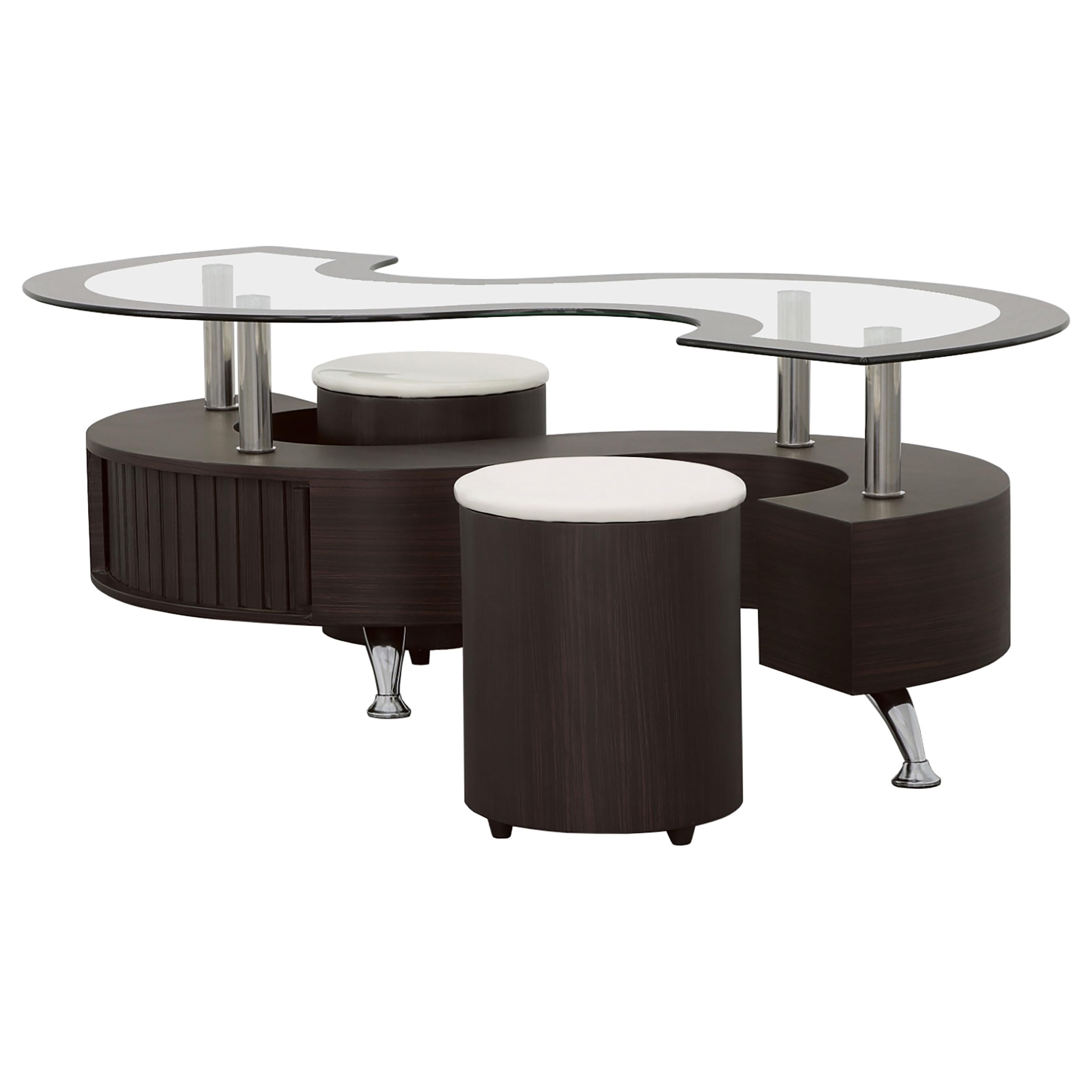 Coaster Home Furnishings Delange Coffee Table and Upholstered Stools Cappuccino