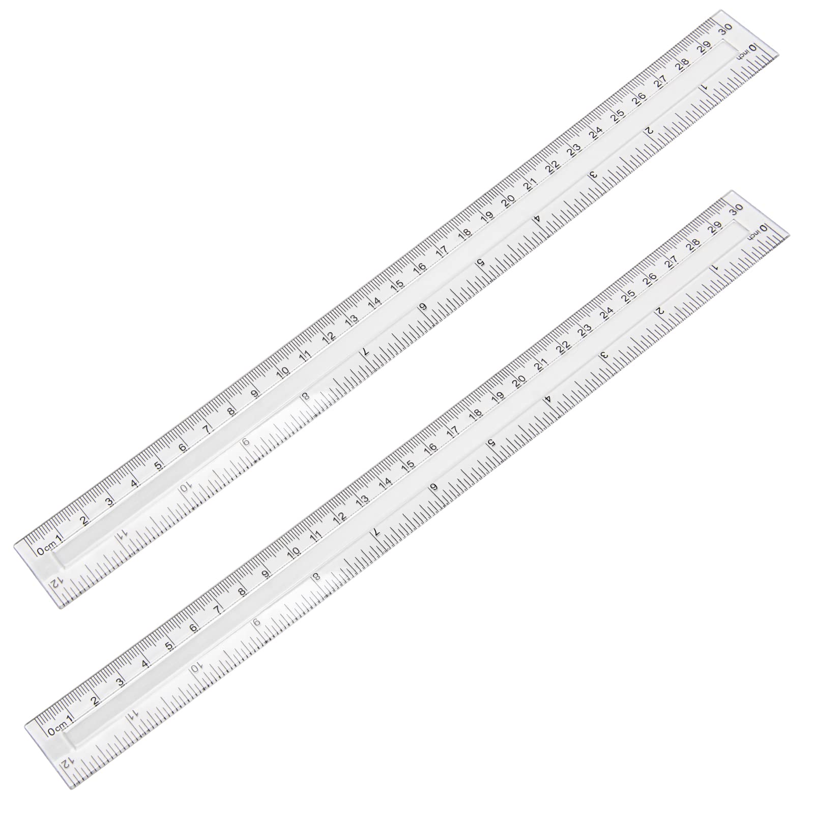 Pletpet 2 Pack-12 Inch Clear Plastic Ruler Straight Shatterproof Transparent Rulers For Office Supply (Clear)