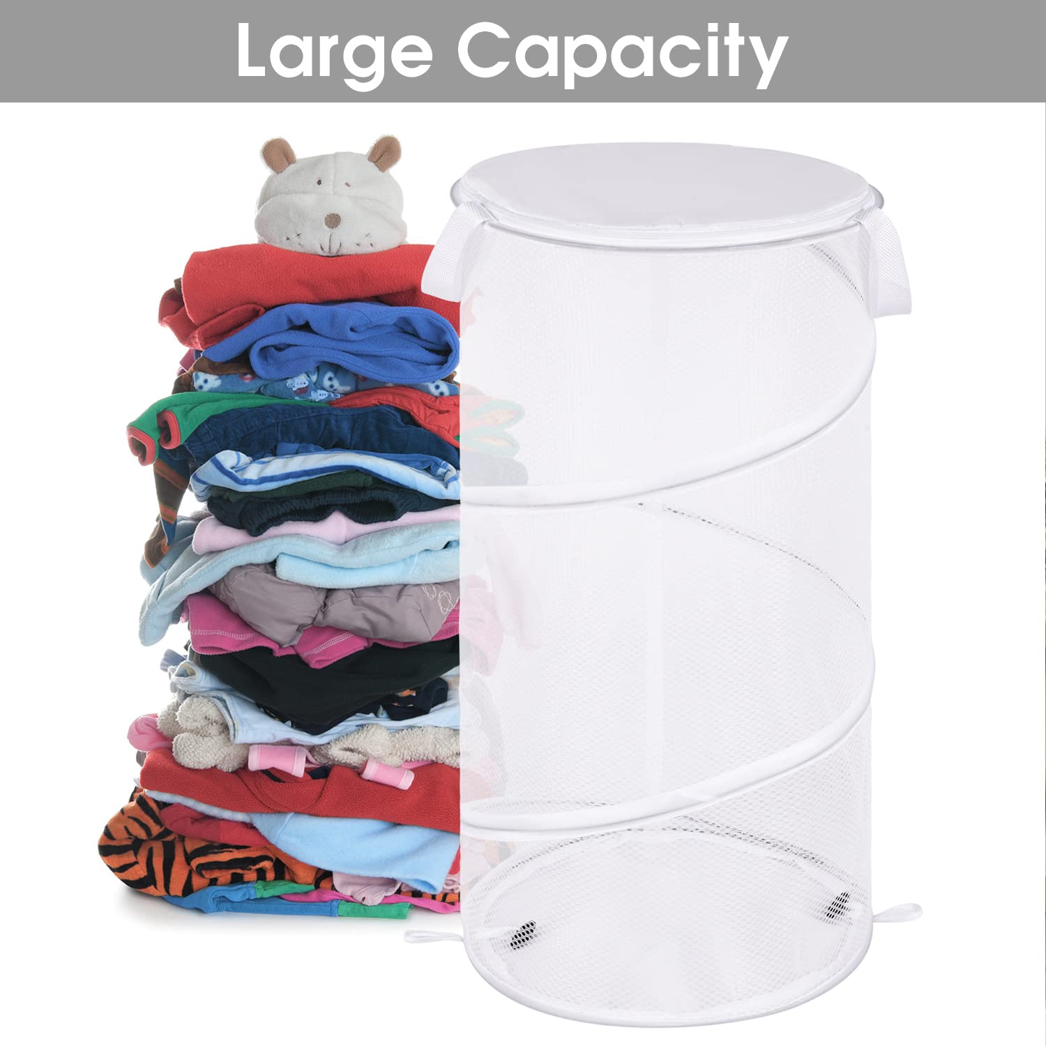 Battoo Large Collapsible Laundry Basket With Lid Foldable Mesh Pop Up Hamper With Handles For Laundry Room, Bathroom, Kids Room,