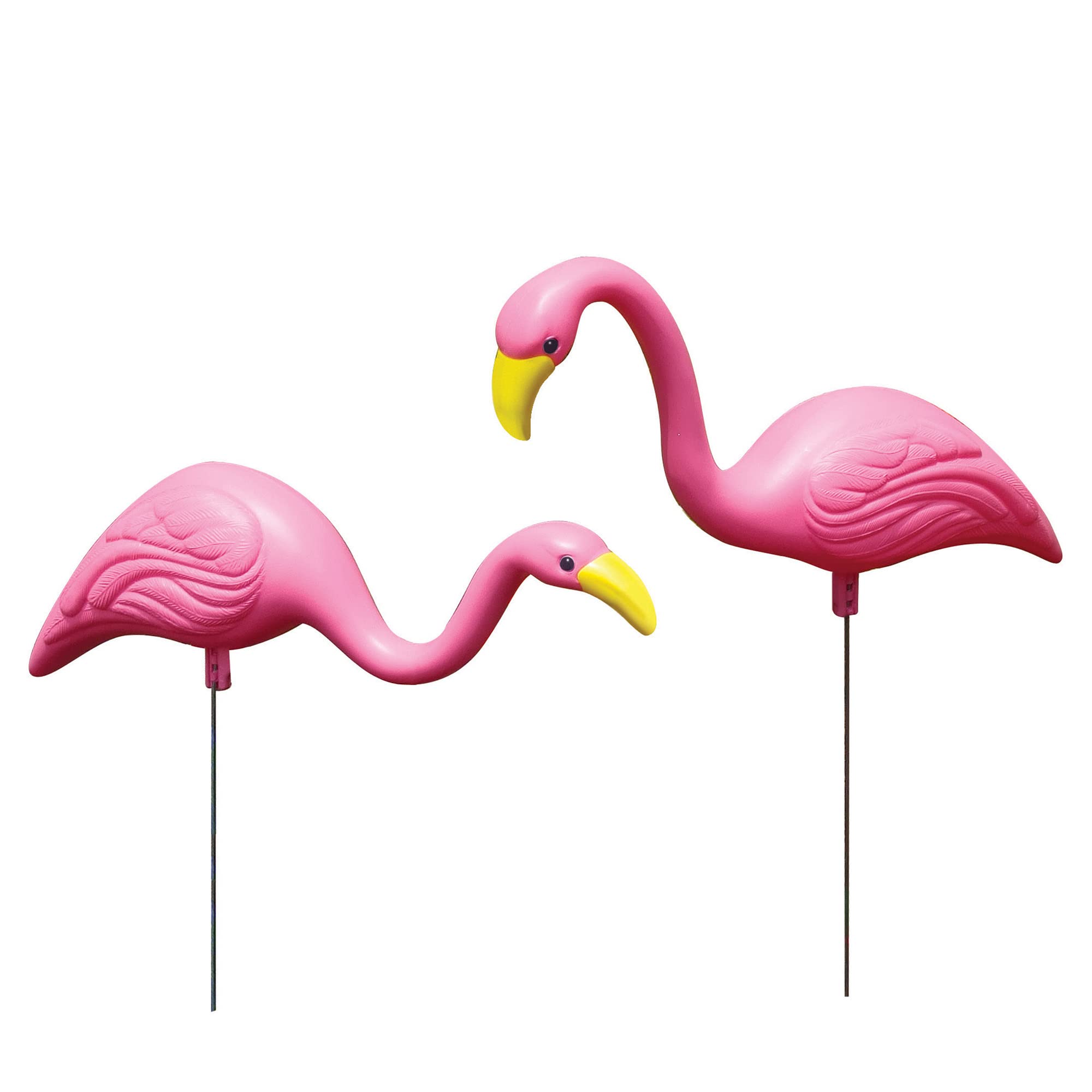 Bloem Mini Flamingo Yard Stakes: 2 Pieces, Head Up And Head Down Poses, Google Eyes, Galvinized Steel Legs, Durable Weatherproof