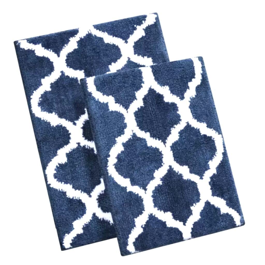 NISHOMES 2 Pieces Soft Microfiber Bath Mat, Machine Washable Shower Rugs, (Blue/White