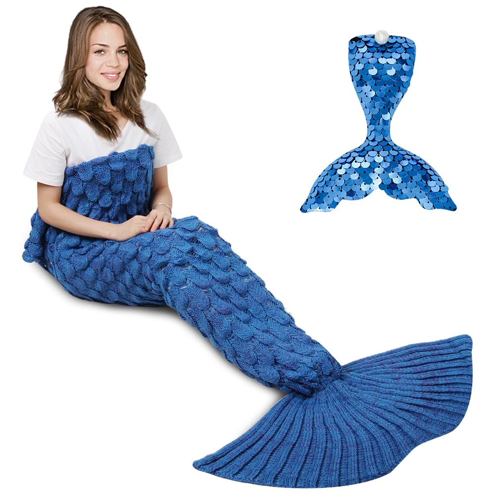 Amyhomie Mermaid Tail Blanket For Adults, Crochet Mermaid Blanket For Women Soft All Seasons Sleeping Blankets For Teen Girls (S