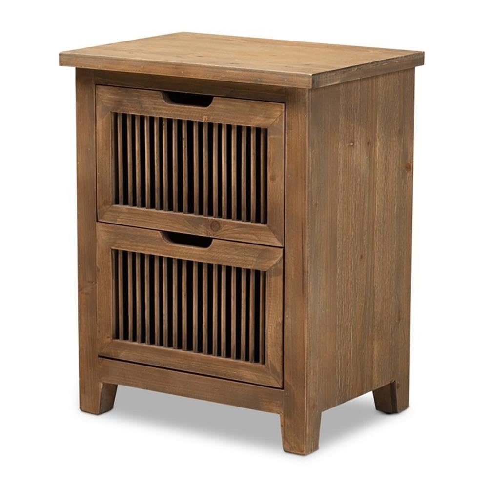 Baxton Studio Clement Rustic Transitional Medium Oak Finished 2-Drawer Wood Spindle Nightstand