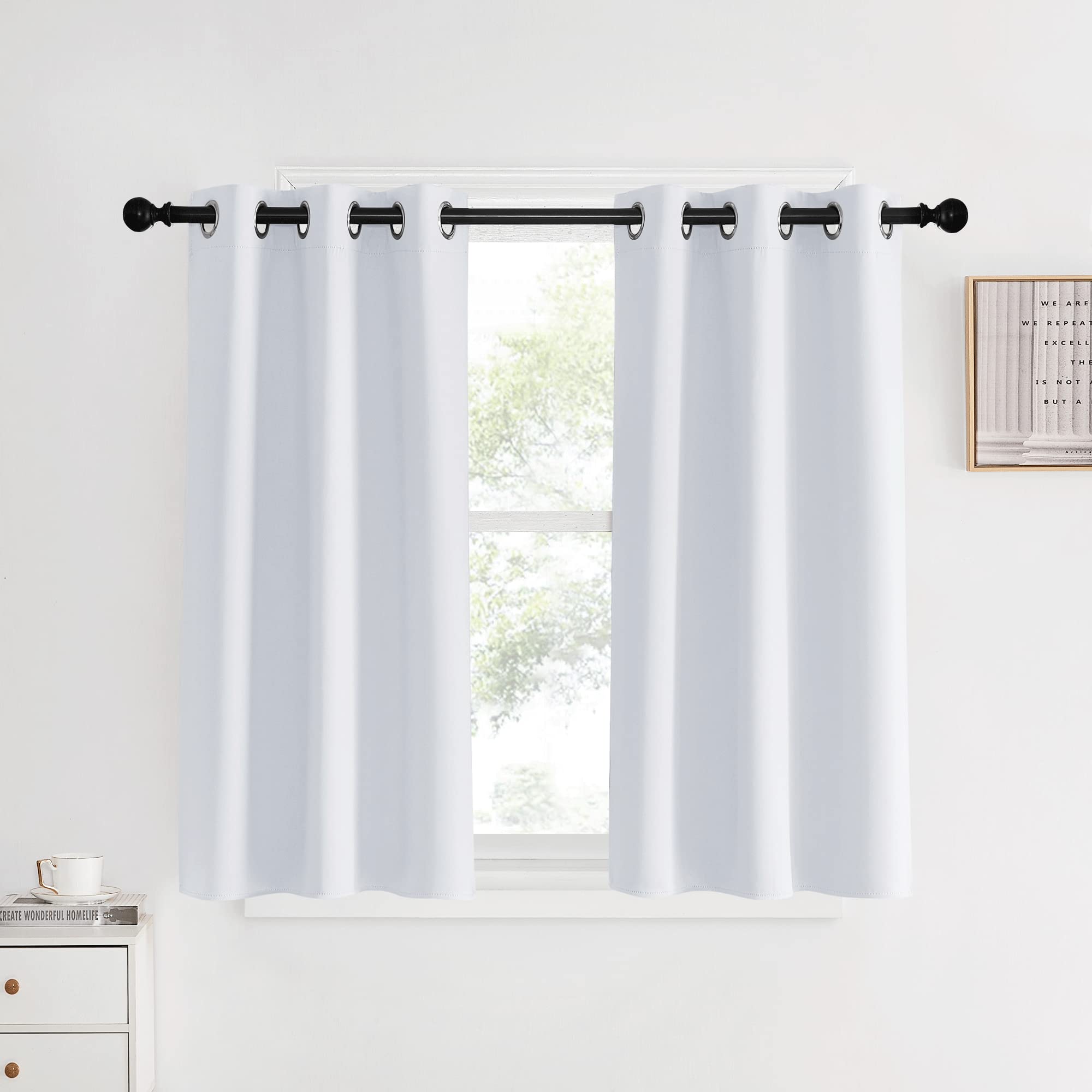 Nicetown Room Darkening Curtain Panels, 2 Panels, 34 By 40, Greyish White, Window Treatment Thermal Insulated Grommet Light Bloc