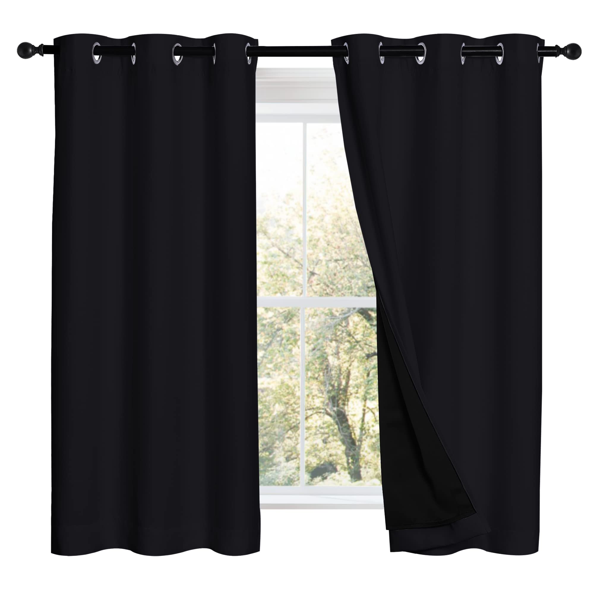 NICETOWN Black Out Curtains 54 inches Length Set of 2, 2 Thick Layers Completely Blackout Window Treatment Thermal Insulated Lin