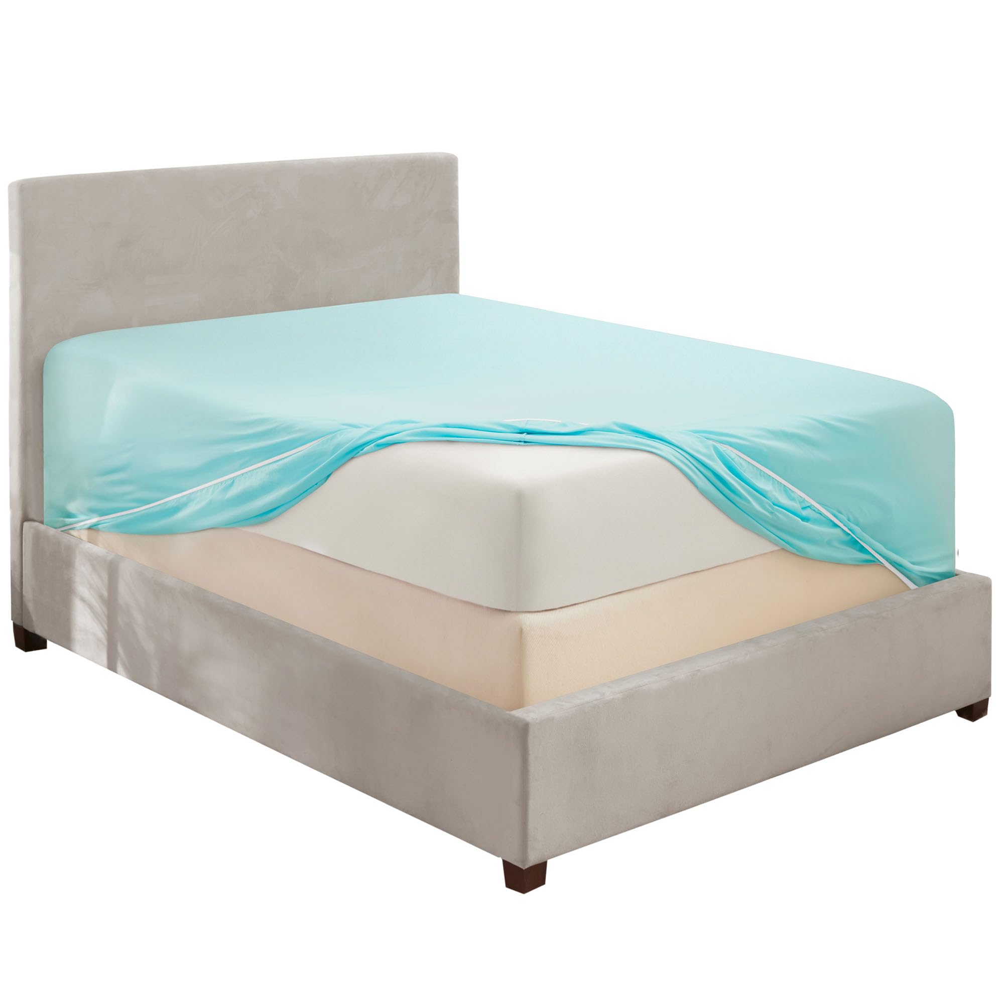 Hearth & Harbor Extra Deep Pocket King Fitted Sheet, Light Blue Fitted Sheet King Size, 1800 Microfiber King Fitted Sheet Only, Soft King Bed Fitted Sheet Fits Up To 24 '' Mattress