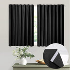 Muamar Black 2Pcs Self Adhesive Curtains (29''W X 30''L), Window Tier Curtains For Small Window, Bathroom, Rv, Door, Kitchen, Bl