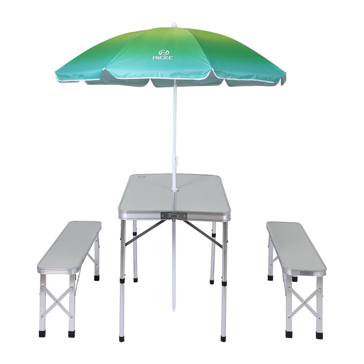 Nice C Picnic Table, Folding Picnic Table And Umbrella, Camping Table With 2 Benches And Umbrella, Mesh Net For Backyard, Party, Outdoor, Patio, Lawn