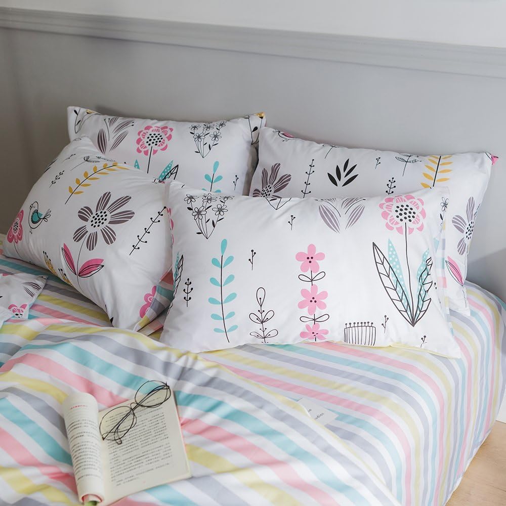 Boho Floral Duvet Cover Full Size Girls Floral Print Bedding Sets Garden Style Aesthetic Duvet Cover Cotton Floral Comforter Cov