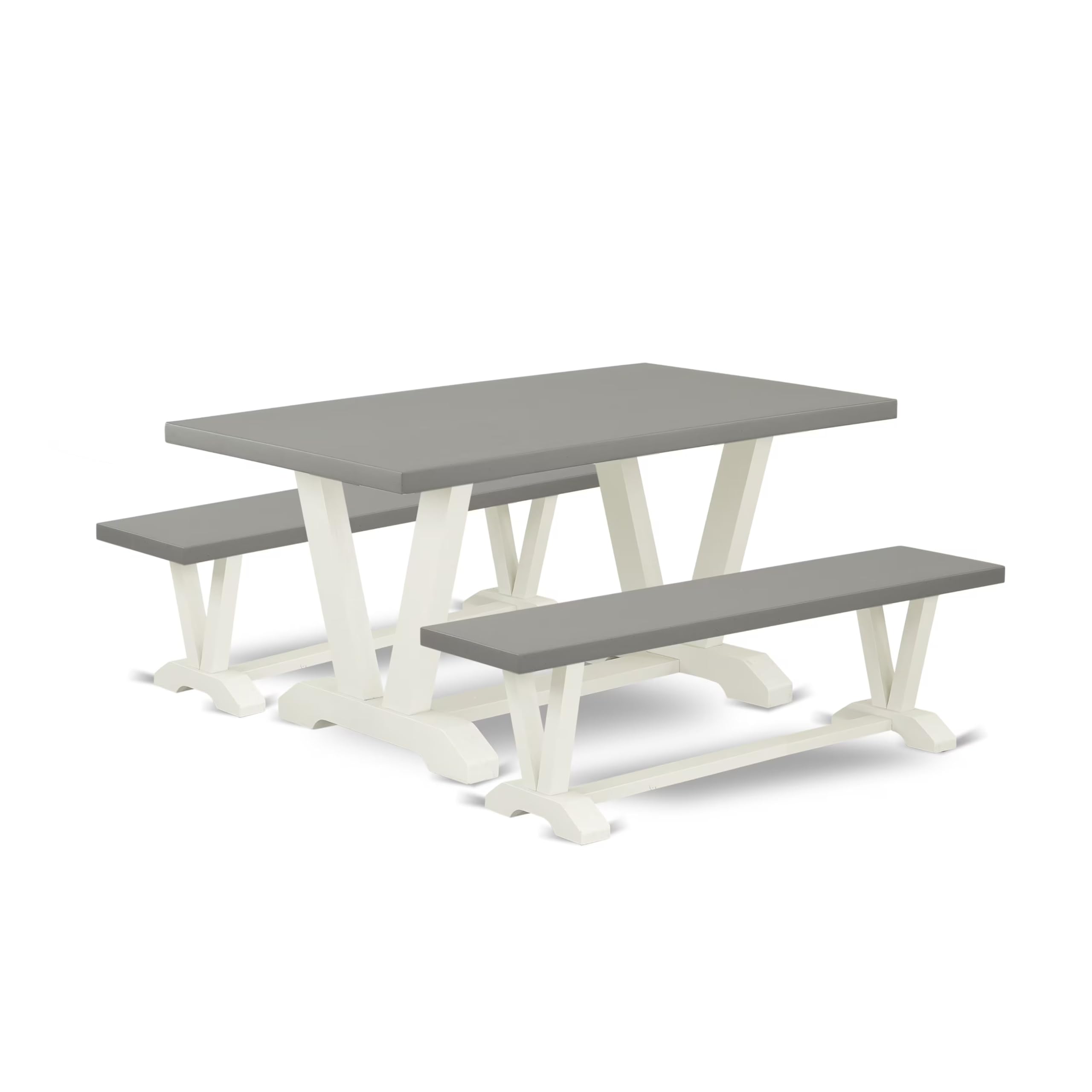 East West Furniture V2-096 3 Piece Dining Room Table Set Contains a Rectangle Kitchen Table with V-Legs and 2 Dining Bench, 36x60 Inch, Multi-Color