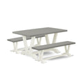 East West Furniture V2-096 3 Piece Dining Room Table Set Contains a Rectangle Kitchen Table with V-Legs and 2 Dining Bench, 36x60 Inch, Multi-Color