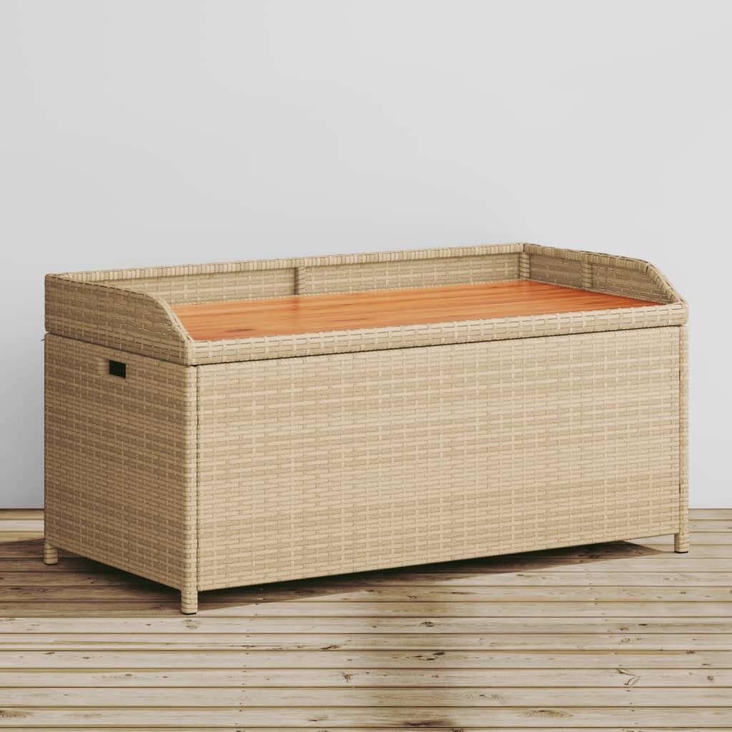 vidaXL Storage Bench Mix Beige 39.4"x19.7"x20.5" - Patio Furniture Cushion, Gardening, Pool Towel Organizer - Poly Rattan, Acacia Wood - Gas Spring Lid, Water-Resistant Bag